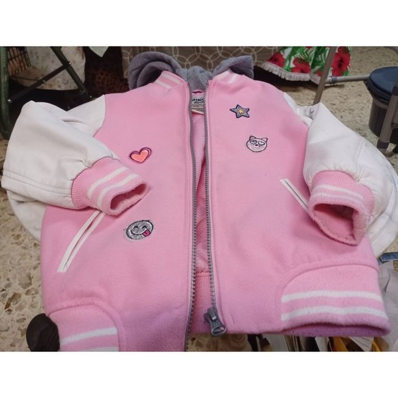 OSHKOSH B'GOSH Little Girl's Hooded Jacket Pink & Gray Emojis SZ 4 - Picture 1 of 5